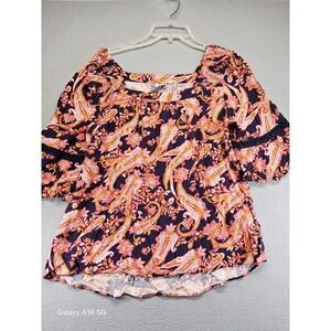 C Est 1946 Women Boho Print Blouse Short Sleeve Size Medium‎